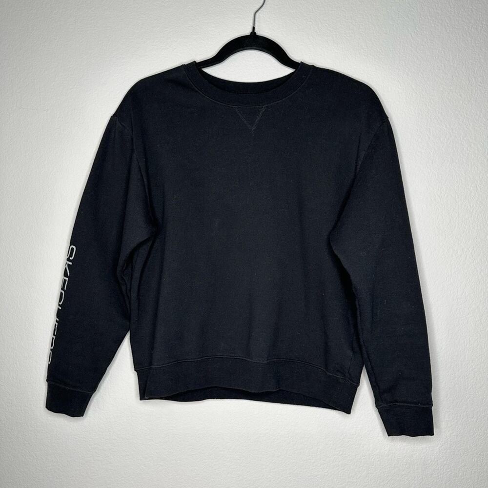 SKECHERS Womens Casual Black Logo Crew Neck Pullover Sweatshirt Size XS - Picture 2 of 8